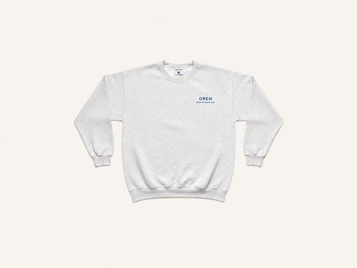 OREN Stamp Sweater in grey, heavyweight cotton crewneck — front view