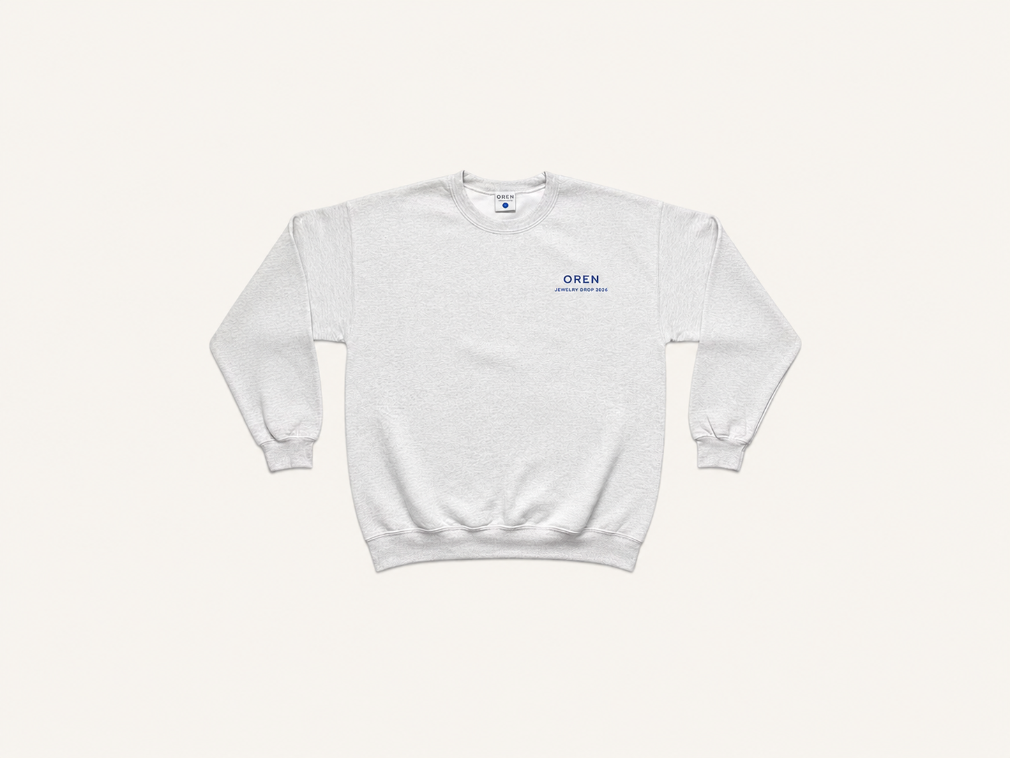 OREN Stamp Sweater in grey, heavyweight cotton crewneck — front view