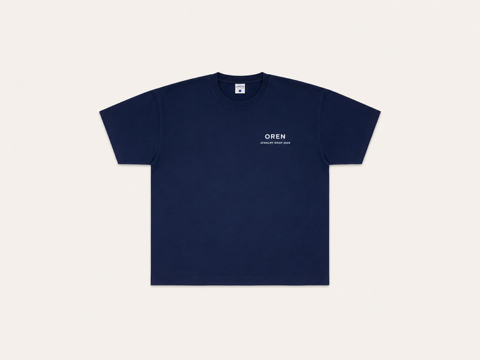 OREN Stamp Tee in navy, heavyweight cotton t-shirt — front view